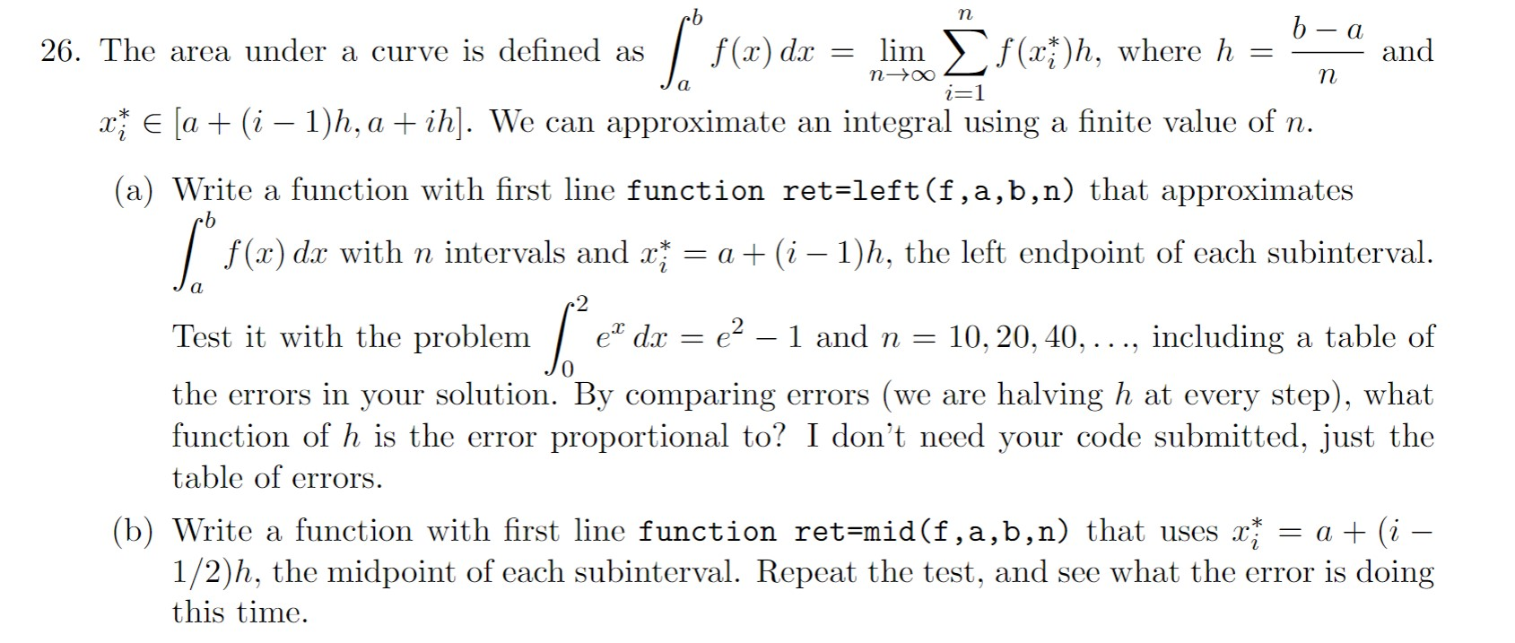 Solved a and b - 26. The area under a curve is defined as | Chegg.com