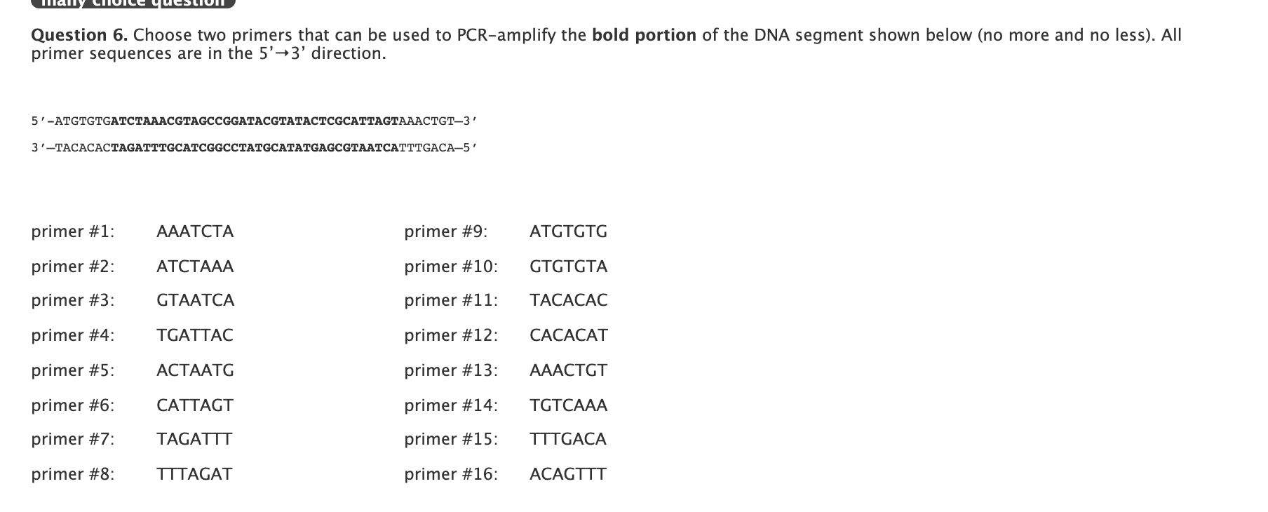 Solved ally Chuile uueSLIUI Question 6. Choose two primers