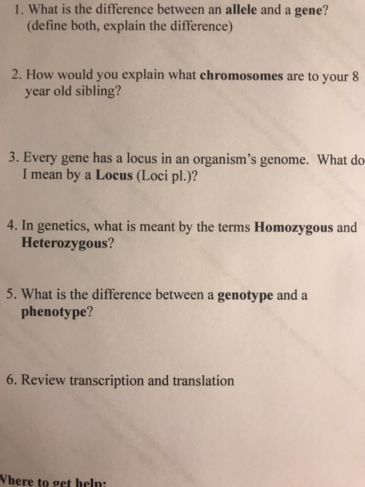 Solved 1. What is the difference between an allele and a | Chegg.com