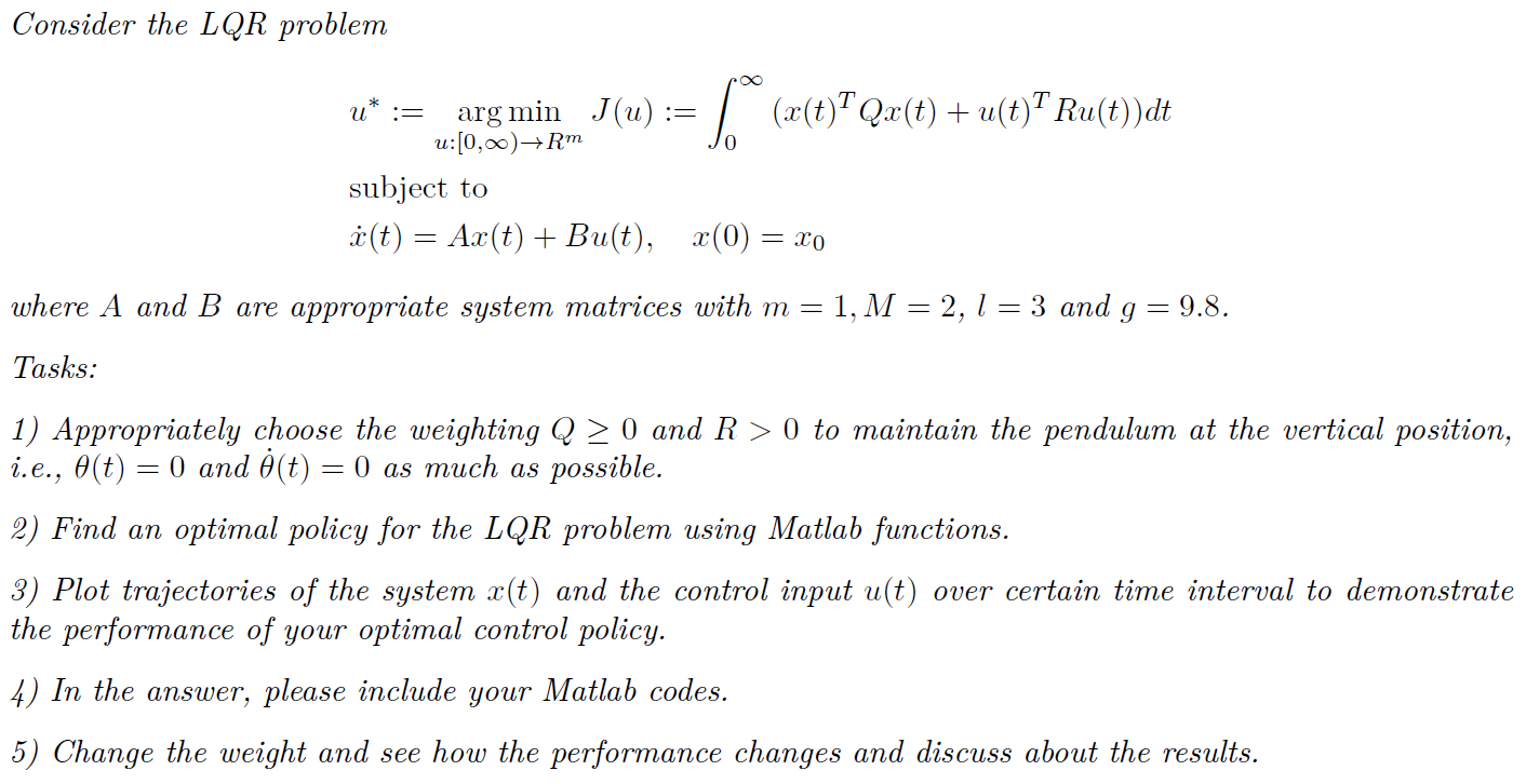 Exercise 5.19 (Linear quadratic regulator (LQR) | Chegg.com