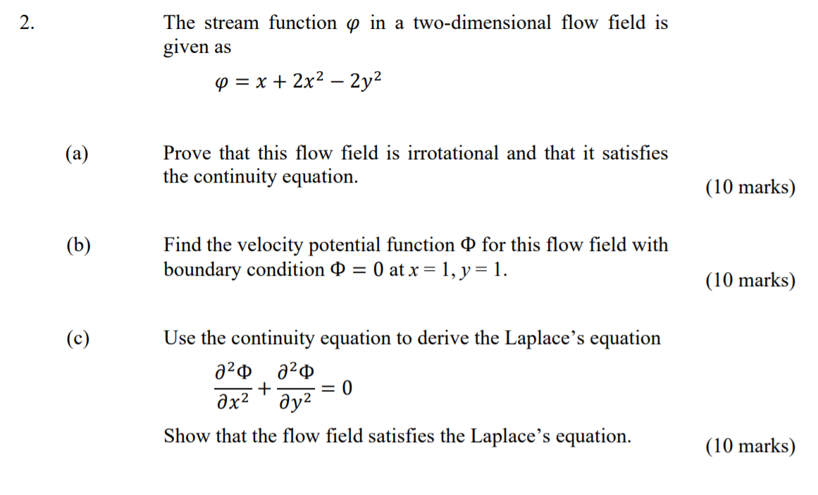 Solved 2 The Stream Function In A Two Dimensional Flow