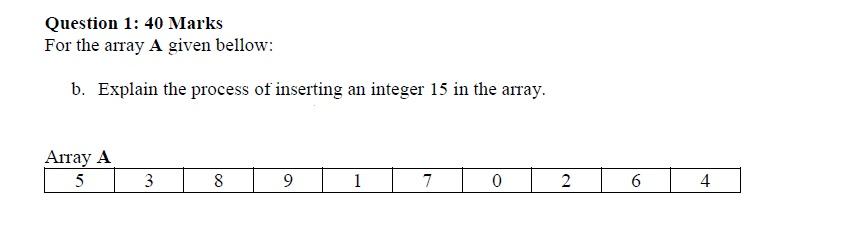 Solved Question 1: 40 Marks For the array A given bellow: b. | Chegg.com