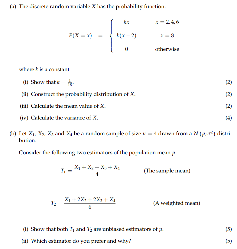 Solved A The Discrete Random Variable X Has The