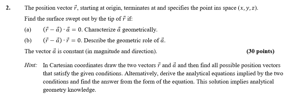 Solved 2. The position vector ř, starting at origin, | Chegg.com