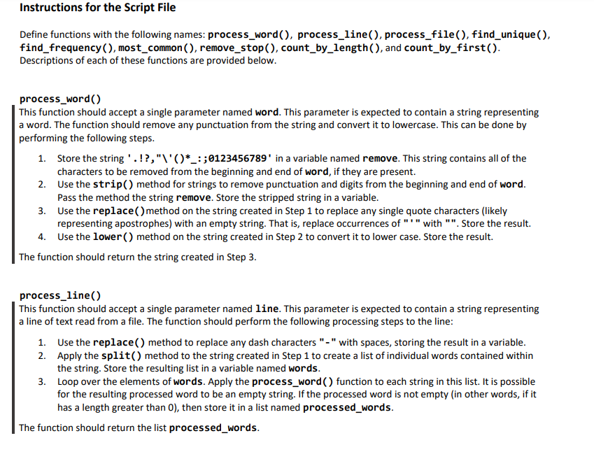Instructions for the Script File Define functions | Chegg.com