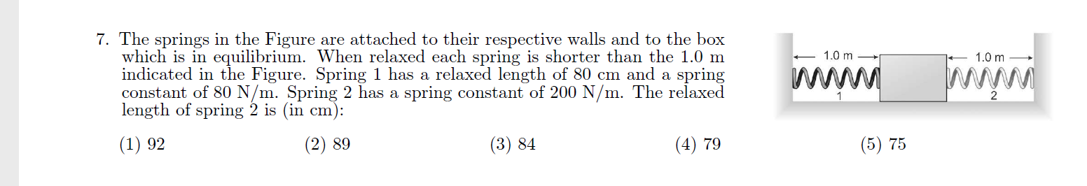 Solved 1.0 m 1.0 m — 7. The springs in the Figure are | Chegg.com