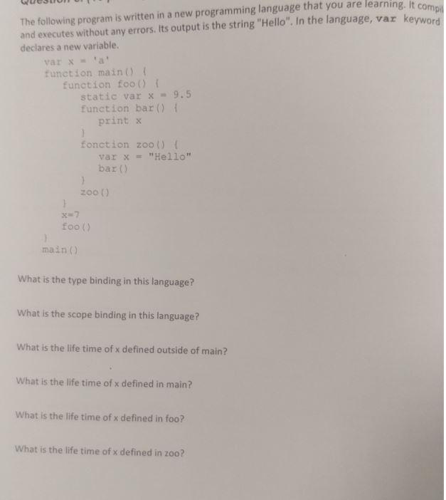Solved The following program is written in a new programming | Chegg.com