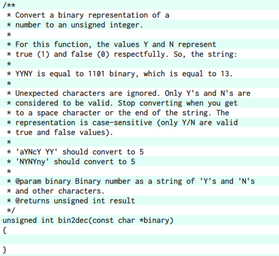 Solved In C Writë a function that will convert a binary | Chegg.com