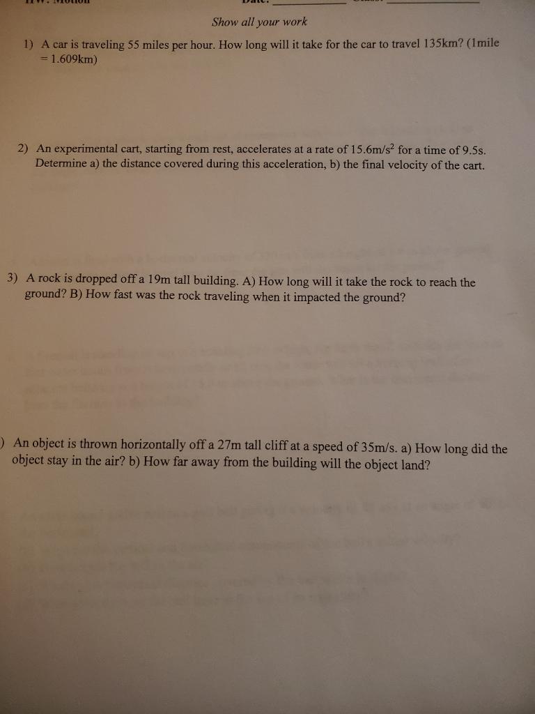 Solved 1) A car is traveling 55 miles per hour. How long | Chegg.com