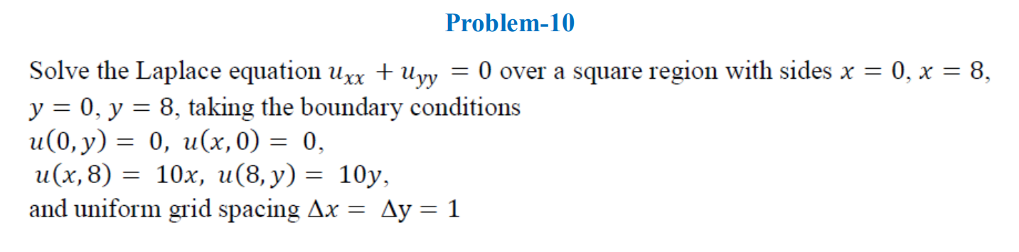 Solved Problem 10 Solve The Laplace Equation Uxx Uyy 0