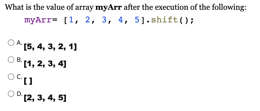 Solved What is the value of array myArr after the execution | Chegg.com