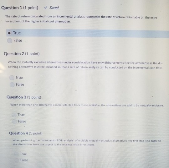 Solved Question 1 (1 point) Saved The rate of return | Chegg.com