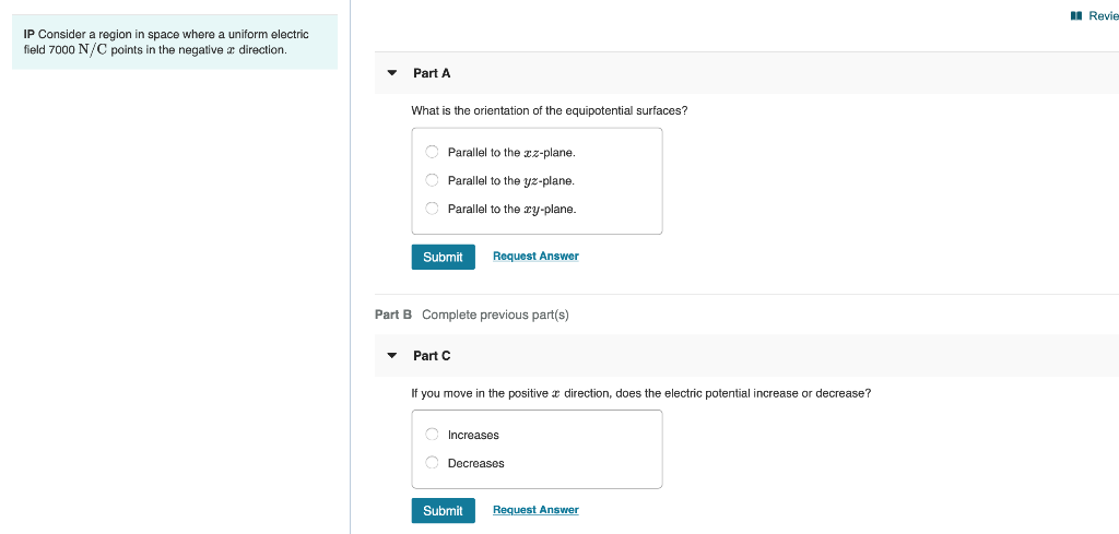 Solved 11 Revie IP Consider a region in space where a | Chegg.com