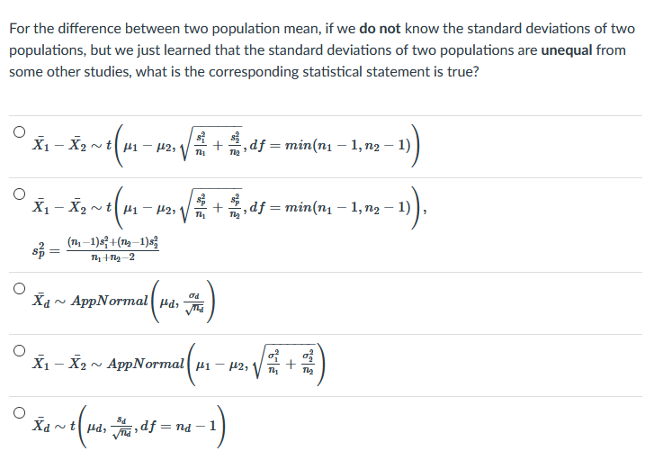 Solved For the difference between two population mean, if we | Chegg.com
