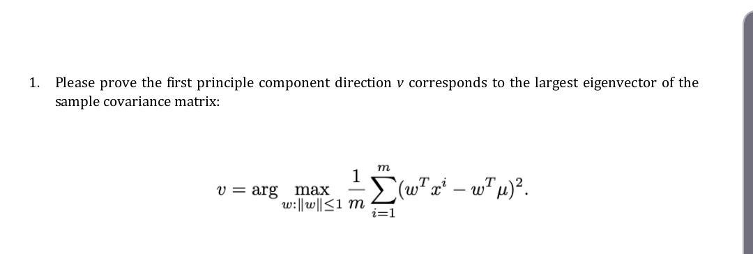 Solved 1. Please prove the first principle component | Chegg.com