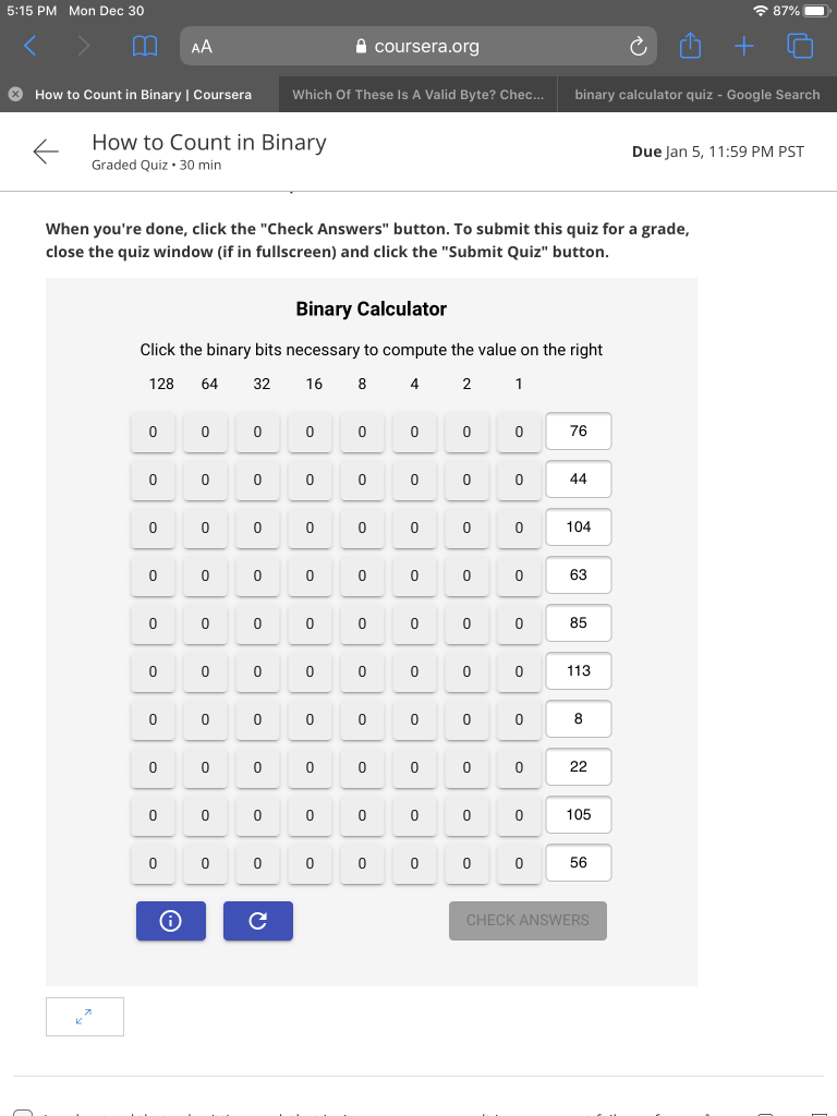 How To Count In Binary Coursera Answers