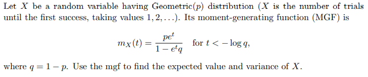 Solved Let X be a random variable having Geometric(p) | Chegg.com