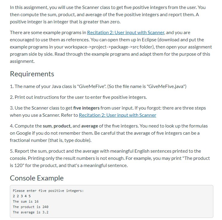 Solved In this assignment, you will use the Scanner class to | Chegg.com