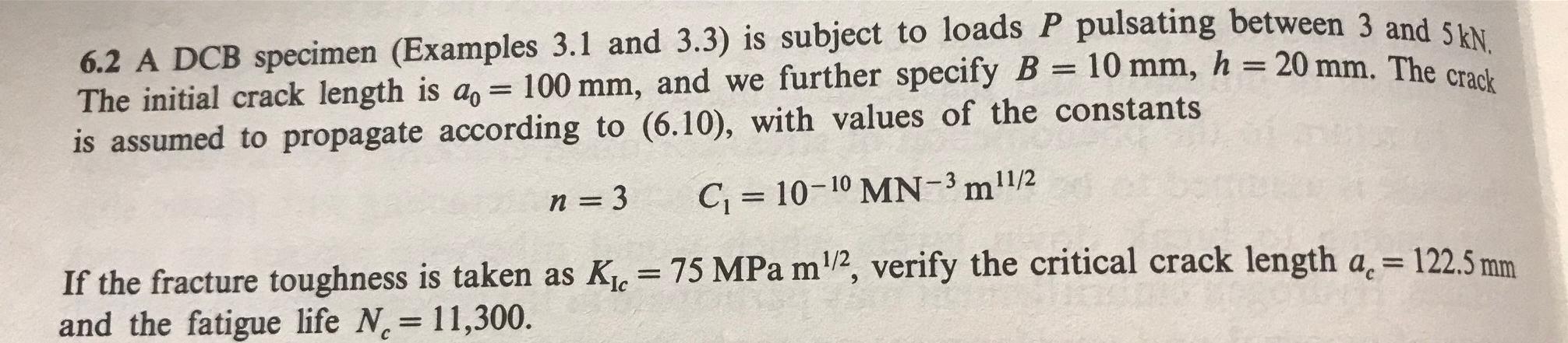 6.2 A DCB specimen (Examples 3.1 and 3.3) is subject | Chegg.com