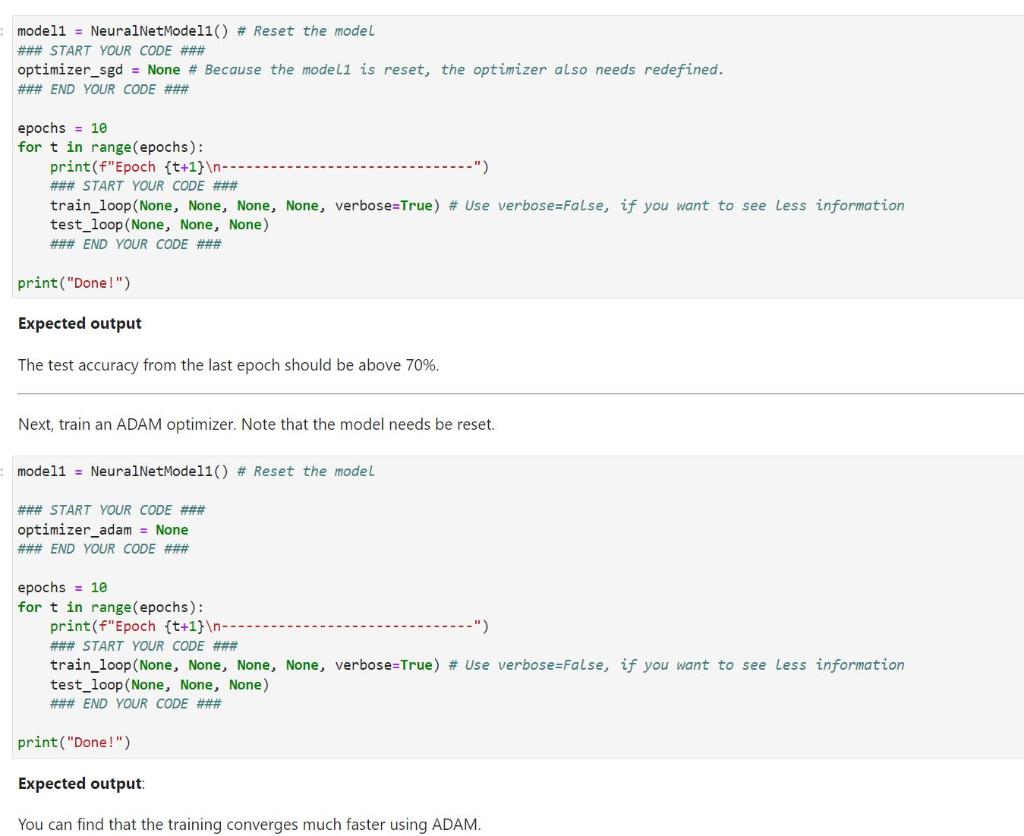 Solved Implement the code for training the model in train(). | Chegg.com