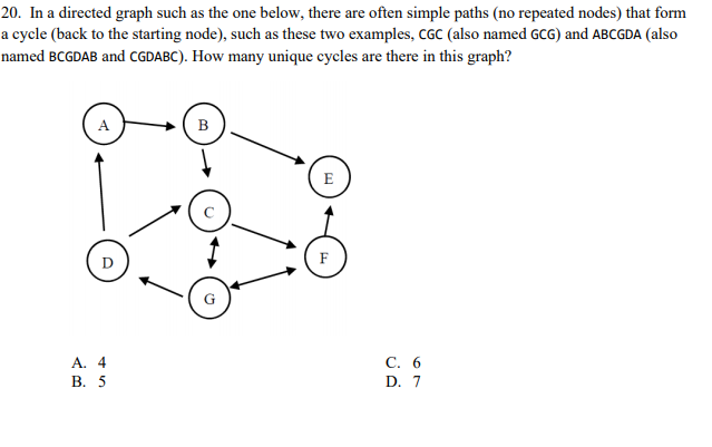 Solved 20. In a directed graph such as the one below, there | Chegg.com