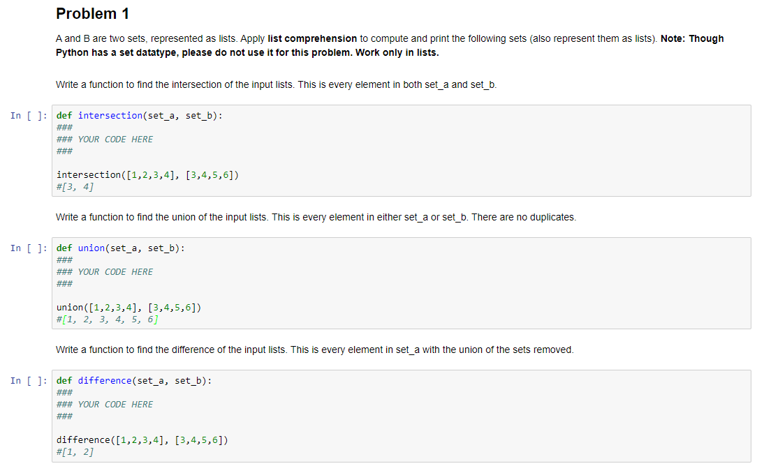Solved Problem 1 A and B are two sets, represented as lists. | Chegg.com