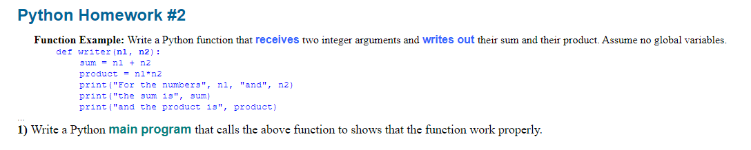 Python Homework \#2 Function Example: Write a Python | Chegg.com