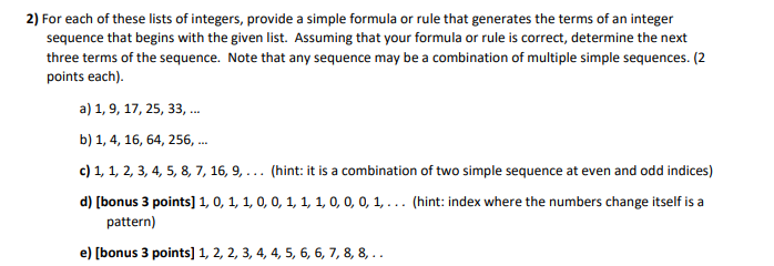 Solved 2 For Each Of These Lists Of Integers Provide A Chegg Com