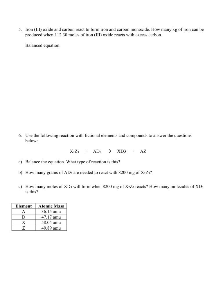 Solved 5. Iron (III) oxide and carbon react to form iron and | Chegg.com