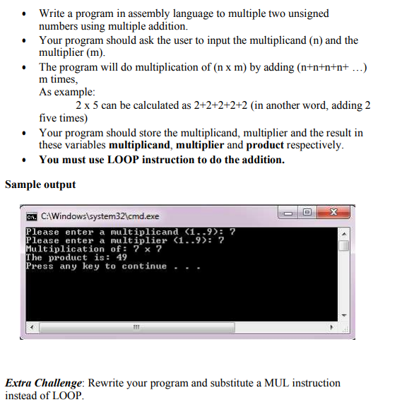 Solved • Write a program in assembly language to multiple | Chegg.com