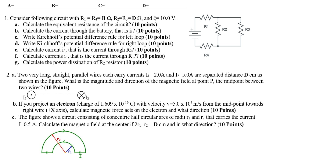 Solved A= B= C=D= 1. Consider following circuit with | Chegg.com 
