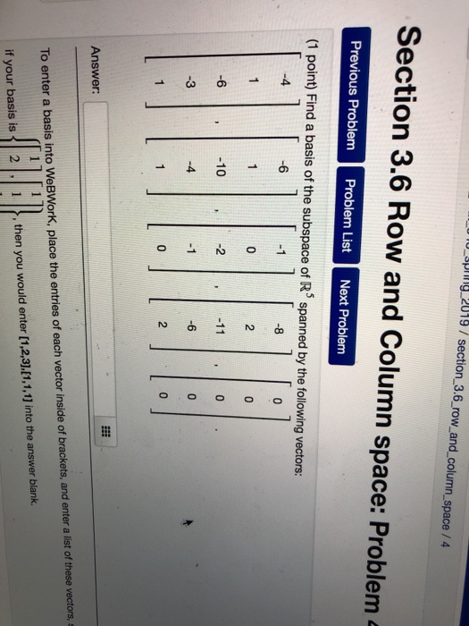 Solved P 2019/section 3.6 Row And Column _space /4 Section | Chegg.com