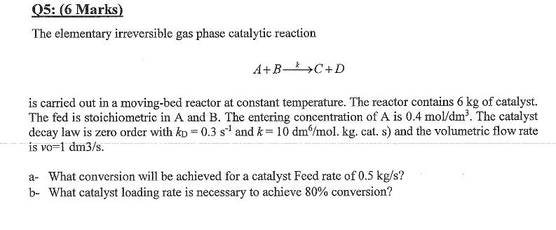 Solved 05: (6 Marks) The elementary irreversible gas phase | Chegg.com