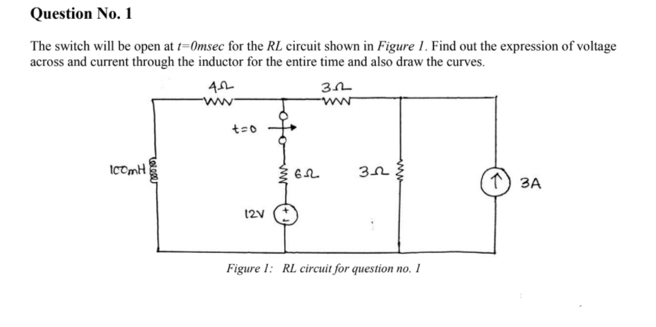 Solved Question No. 1 The switch will be open at t=0msec for | Chegg.com