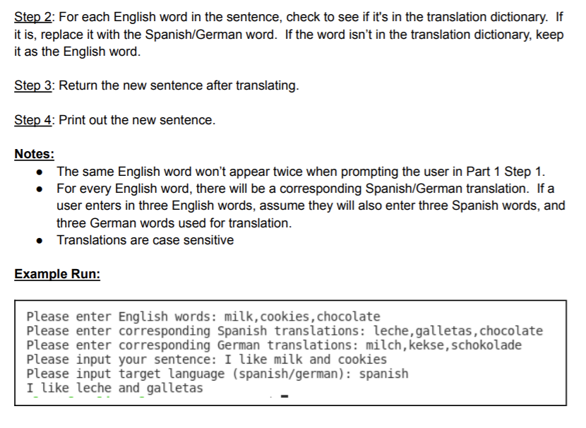Solved Part 1: Prompting the user for translations and input | Chegg.com