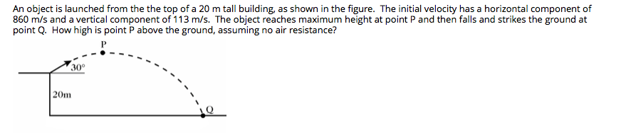 Solved An object is launched from the the top of a 20 m tall | Chegg.com