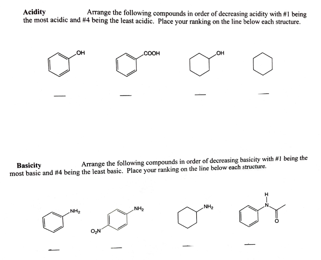 Solved Acidity Arrange The Following Compounds In Order Of 