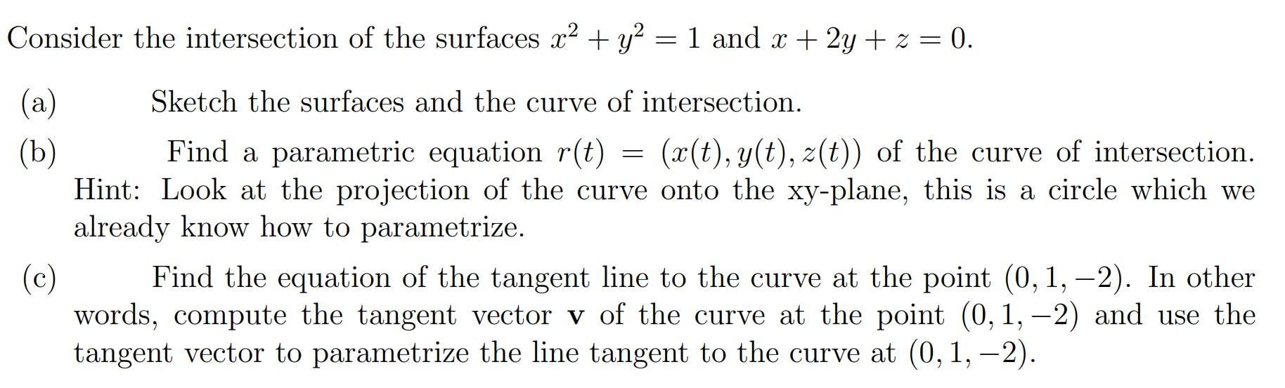 curve of intersection of 2 surfaces