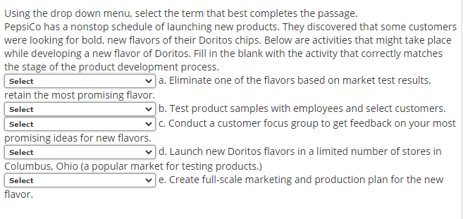 Solved Drop down options are Product Development | Chegg.com