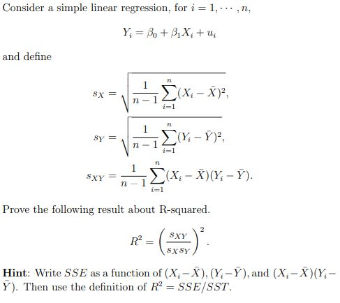 Solved Consider a simple linear regression, for i = 1,...,n, | Chegg.com