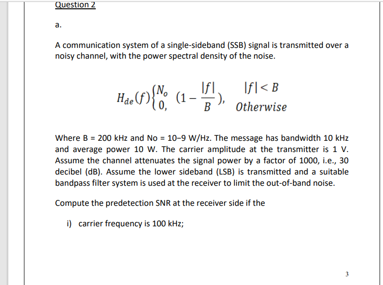 Solved Question 2 a. A communication system of a | Chegg.com