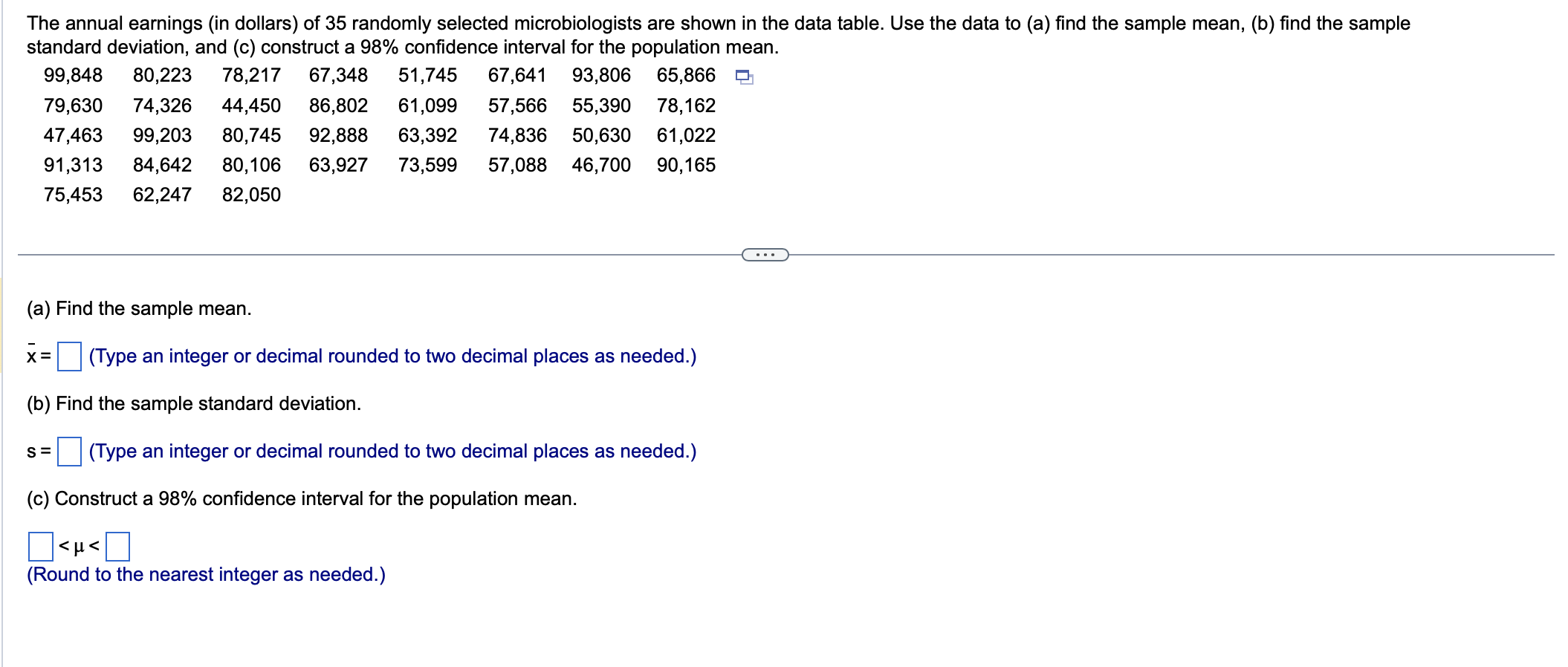 Solved (a) Find the sample mean. xˉ= (Type an integer or | Chegg.com