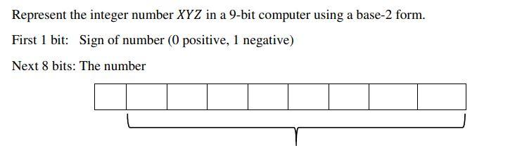 Represent the integer number XYZ in a 9-bit computer | Chegg.com