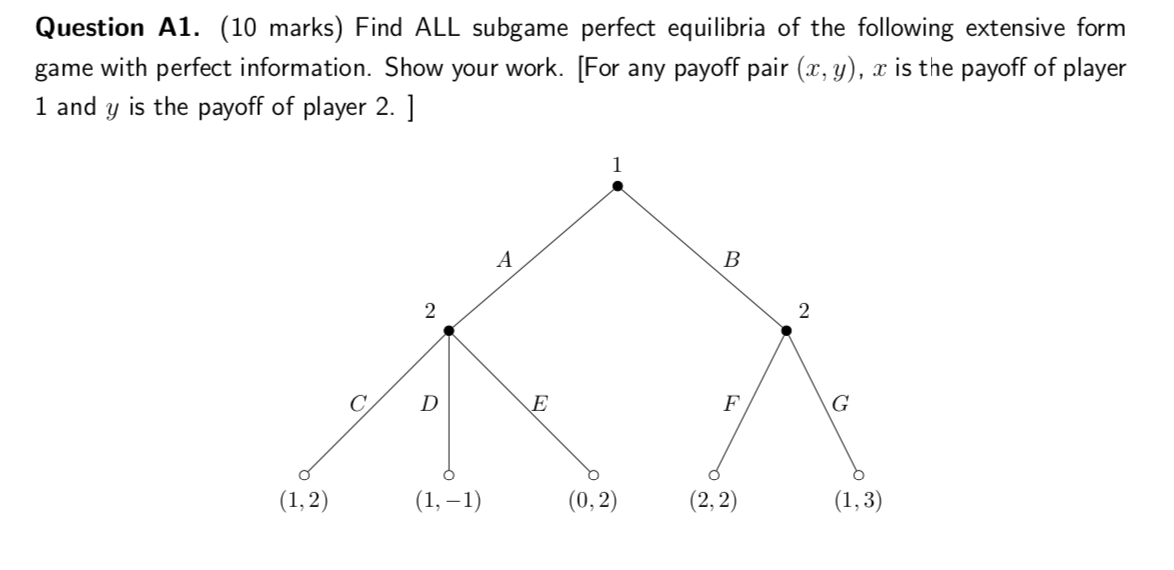 Solved Question A1. (10 Marks) Find ALL Subgame Perfect | Chegg.com