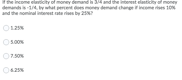 Solved If the income elasticity of money demand is 3/4 and | Chegg.com