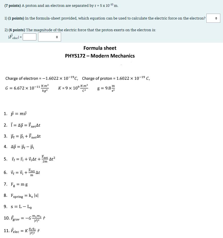 Solved (7 Points) A Proton And An Electron Are Separated By | Chegg.com