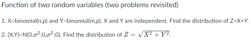 Solved Function of two random variables (two problems | Chegg.com