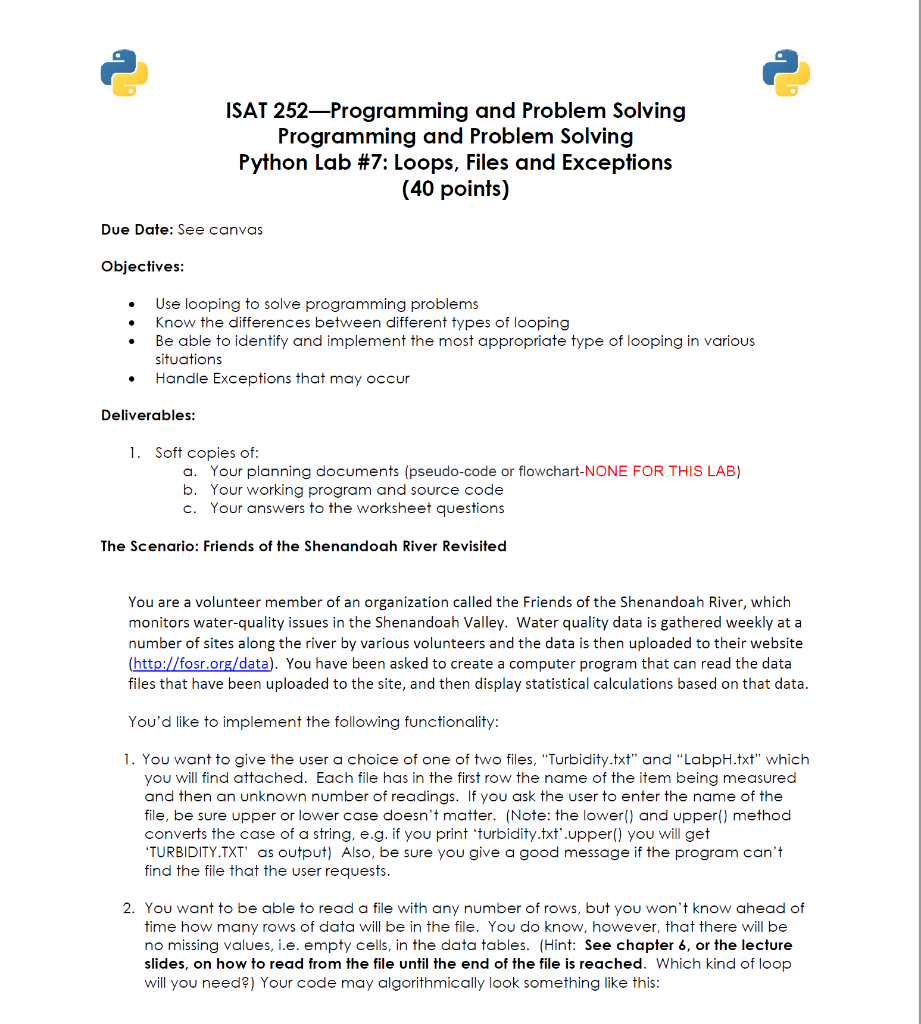 Solved ISAT 252—Programming and Problem Solving Programming | Chegg.com