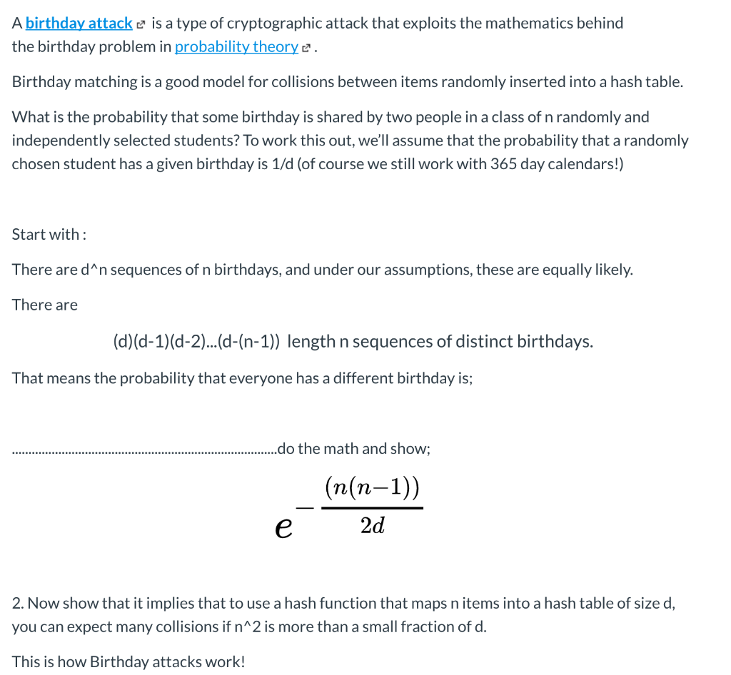 Solved A birthday attack is a type of cryptographic attack | Chegg.com