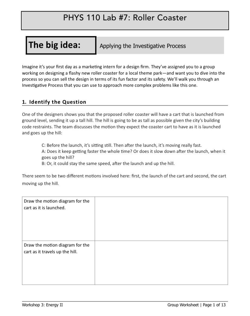 PHYS 110 Lab \#7: Roller Coaster Applying the | Chegg.com